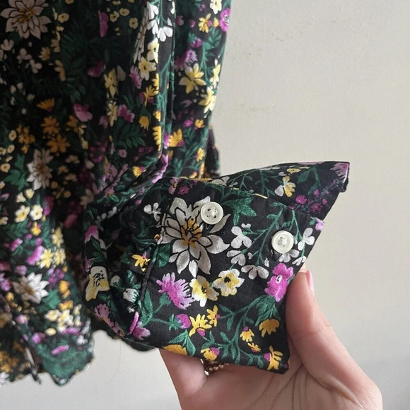Old Navy Women’s Green Floral Top Button-Up Ruffle Peasant XXL CottageCore - Picture 4 of 8